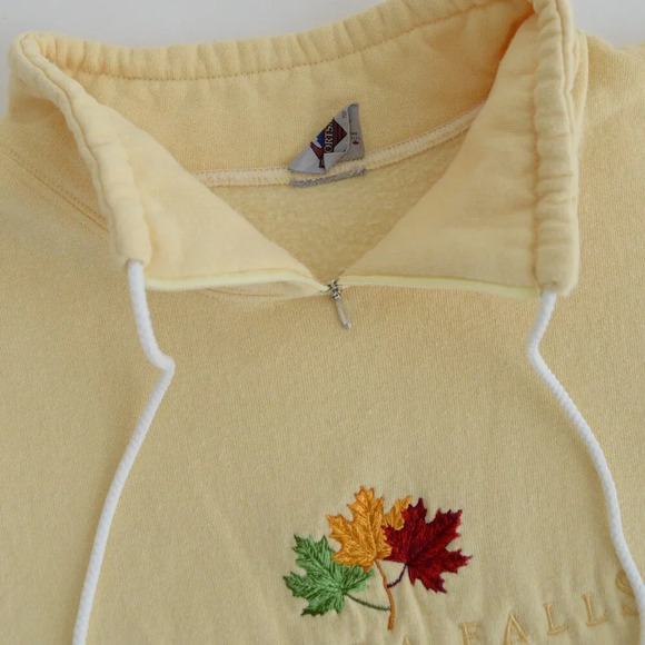 Vintage Sportsman Pastel Yellow Embroidered Niagara Falls Canada Leaf Pullover S - Picture 11 of 11